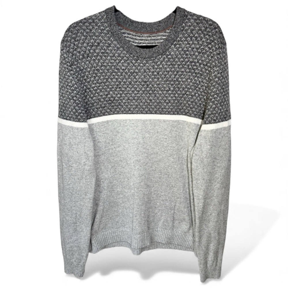 Fat Face Men’s Crewneck Sweater Wool Cotton Gray Stripe Pullover Size Large